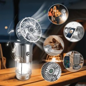 5-u-1 kamping lampa - ventilator, svetlo, zvučnik, power bank i kompas | LANTFAN